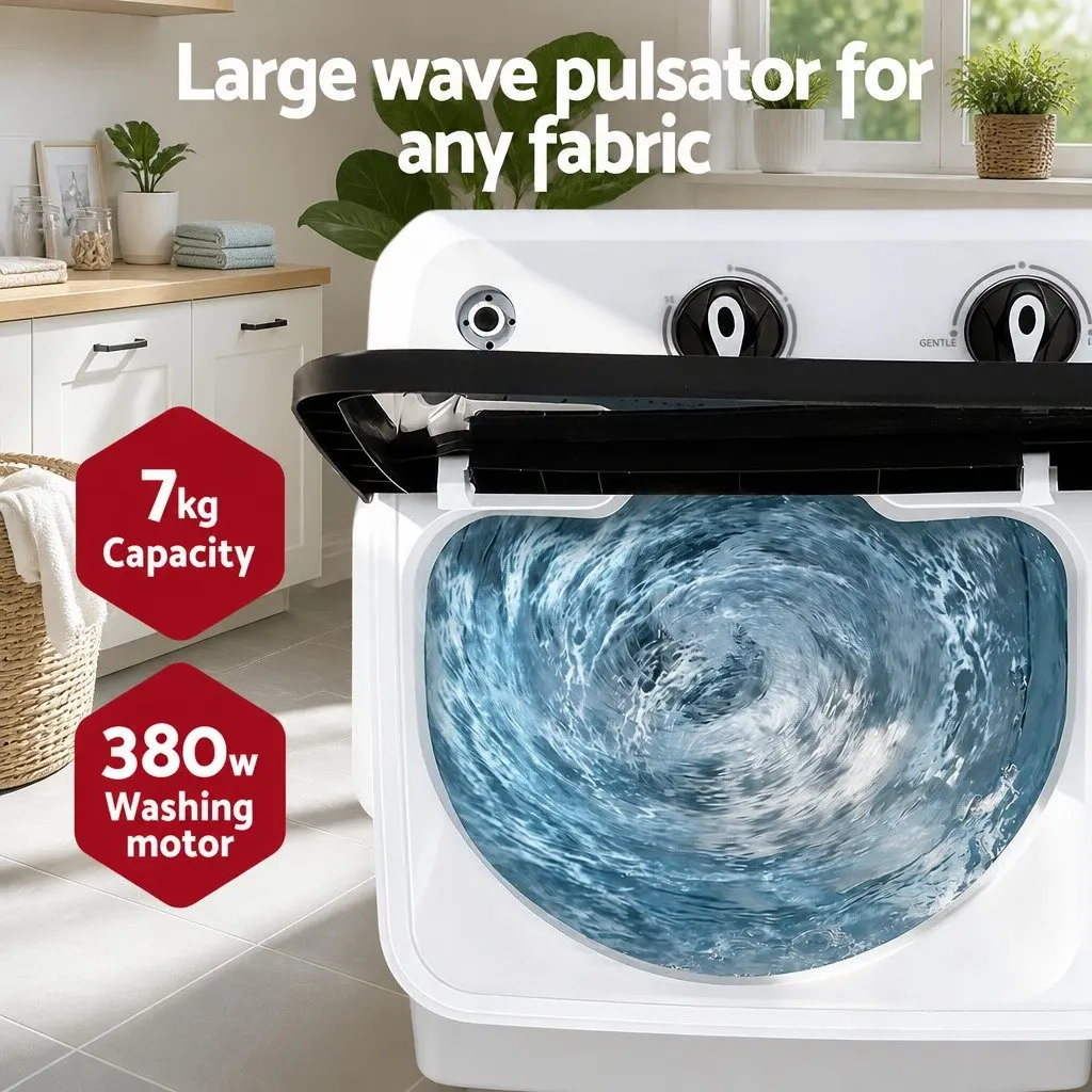 Portable Twin Tub Washing Machine 7KG Capacity Compact Laundry White