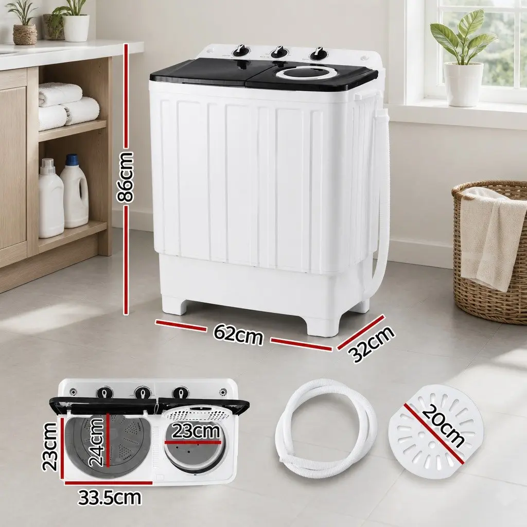 Portable Twin Tub Washing Machine 7KG Capacity Compact Laundry White