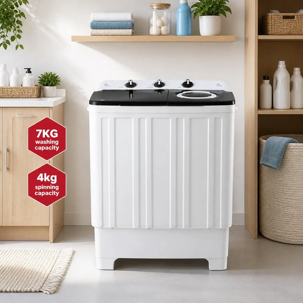 Portable Twin Tub Washing Machine 7KG Capacity Compact Laundry White