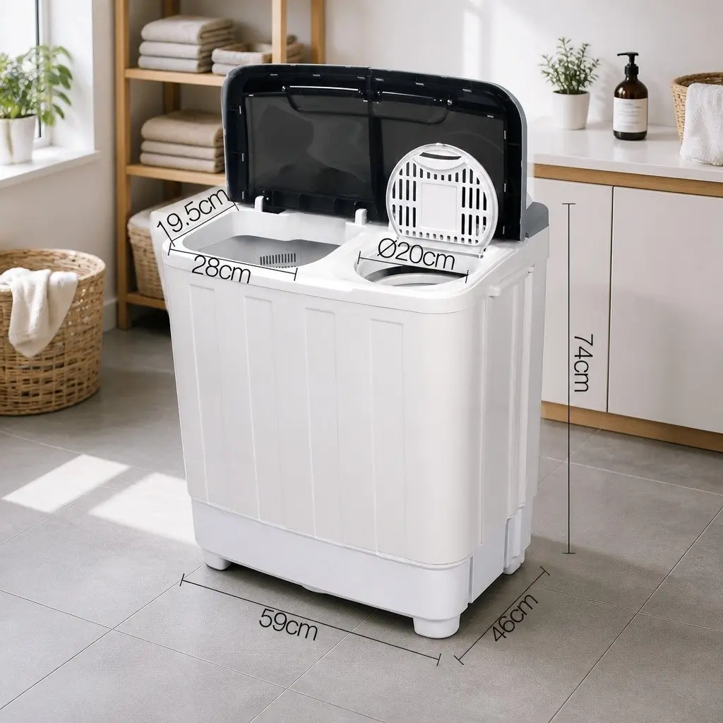 Portable Washing Machine Twin Tub 4.6kg Compact Lightweight Caravan Camping