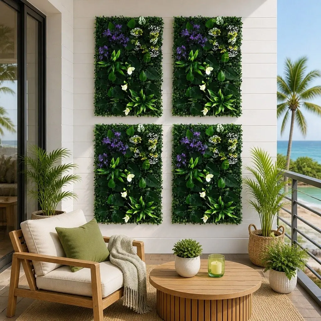 Artificial Wall Plants Green 40x60cm 3D Realistic Appearance UV-Resistant Polyethylene 4 Piece