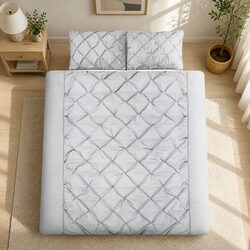 Compact Grey Diamond Pintuck Quilt Cover Set, 3 Pieces