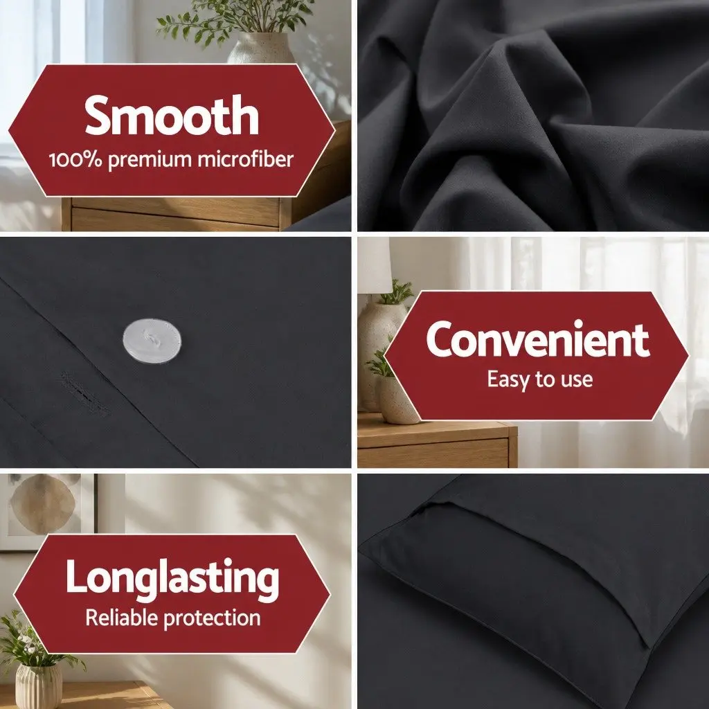 Quilt Cover Set Super King Black 3-Piece Duvet Bedding Microfibre Pillowcases