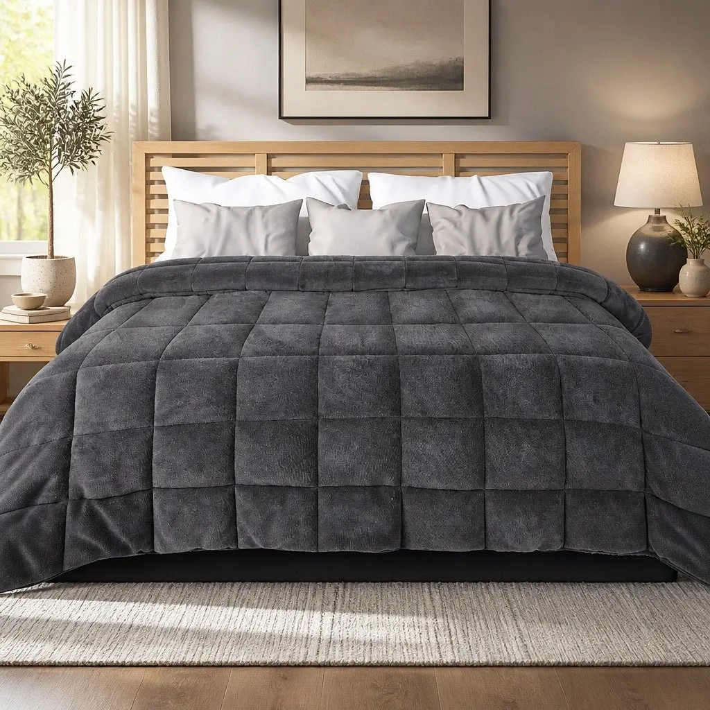 Queen Quilt Grey 210cm x 210cm Polyester Diamond Stitching Comforter