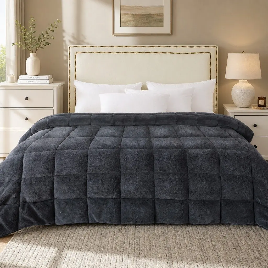 Queen Quilt Grey 210cm x 210cm Polyester Diamond Stitching Comforter