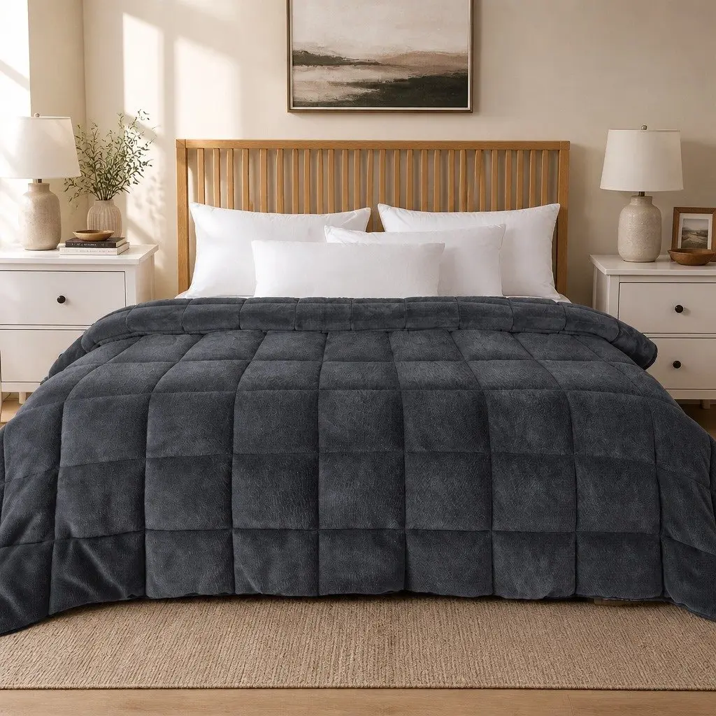 Super King Quilt Grey 270cm x 240cm Polyester Filling Machine Washable