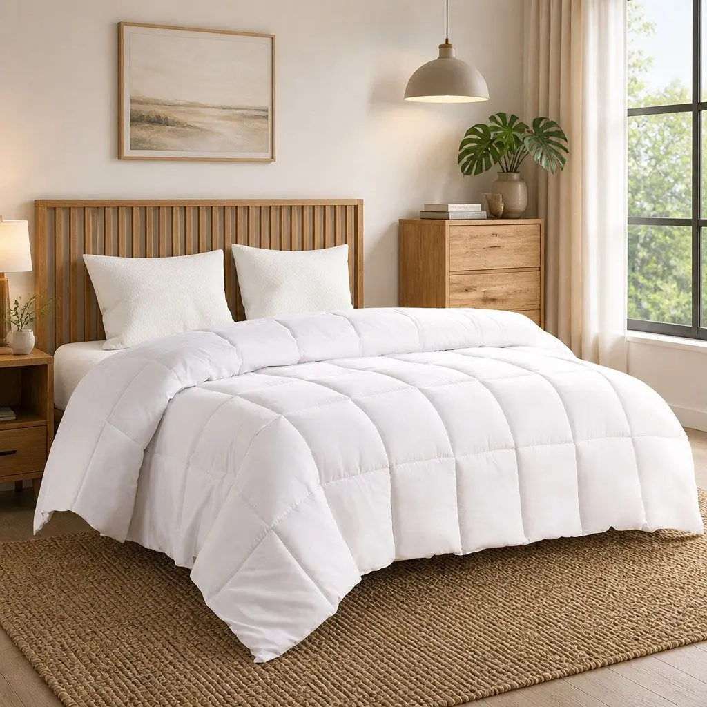 Renewable Fiber Quilt White Double 200GSM Soft Breathable Hypoallergenic Box Stitched