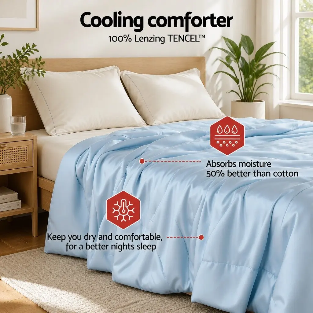 Tencel Quilt Blue King Size 200GSM Lightweight Soft Blanket