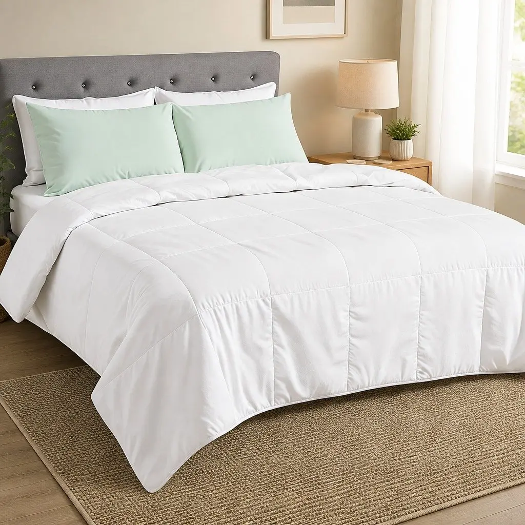 Queen White Bamboo Fiber Summer Quilt Lightweight Breathable 200GSM