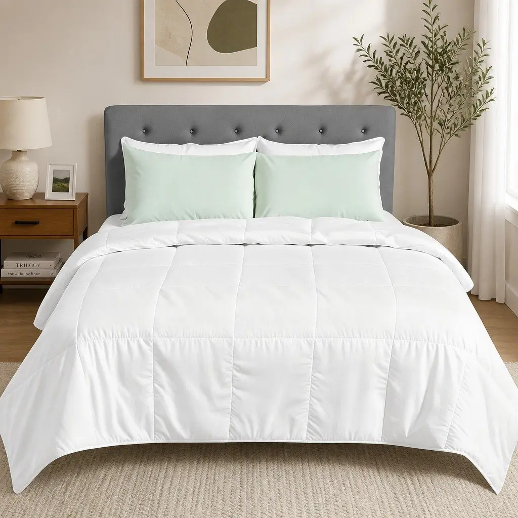 Queen White Bamboo Fiber Summer Quilt Lightweight Breathable 200GSM
