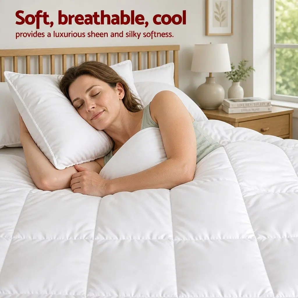 Queen White Bamboo Fiber Summer Quilt Lightweight Breathable 200GSM