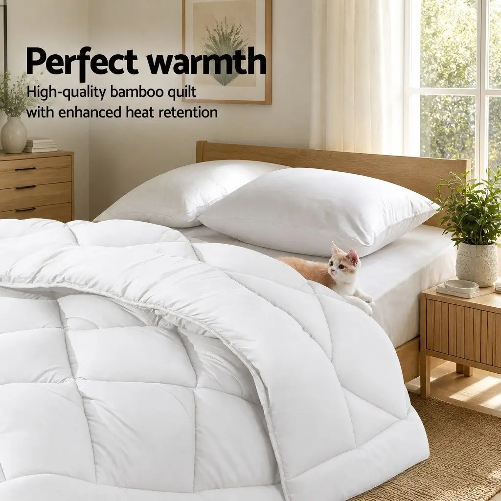 King Bamboo Microfibre Quilt 400GSM Bedroom Bedding Duvet Cover White