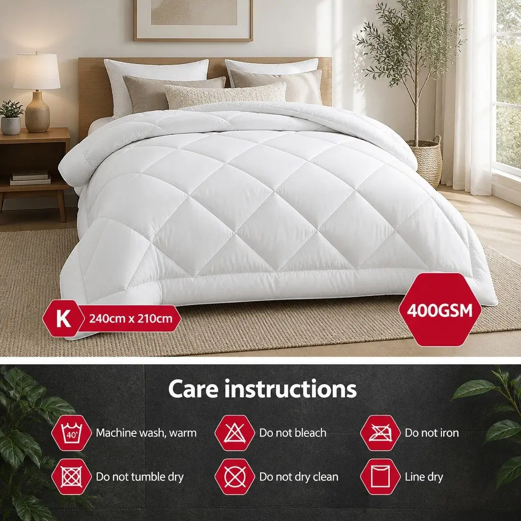 King Bamboo Microfibre Quilt 400GSM Bedroom Bedding Duvet Cover White