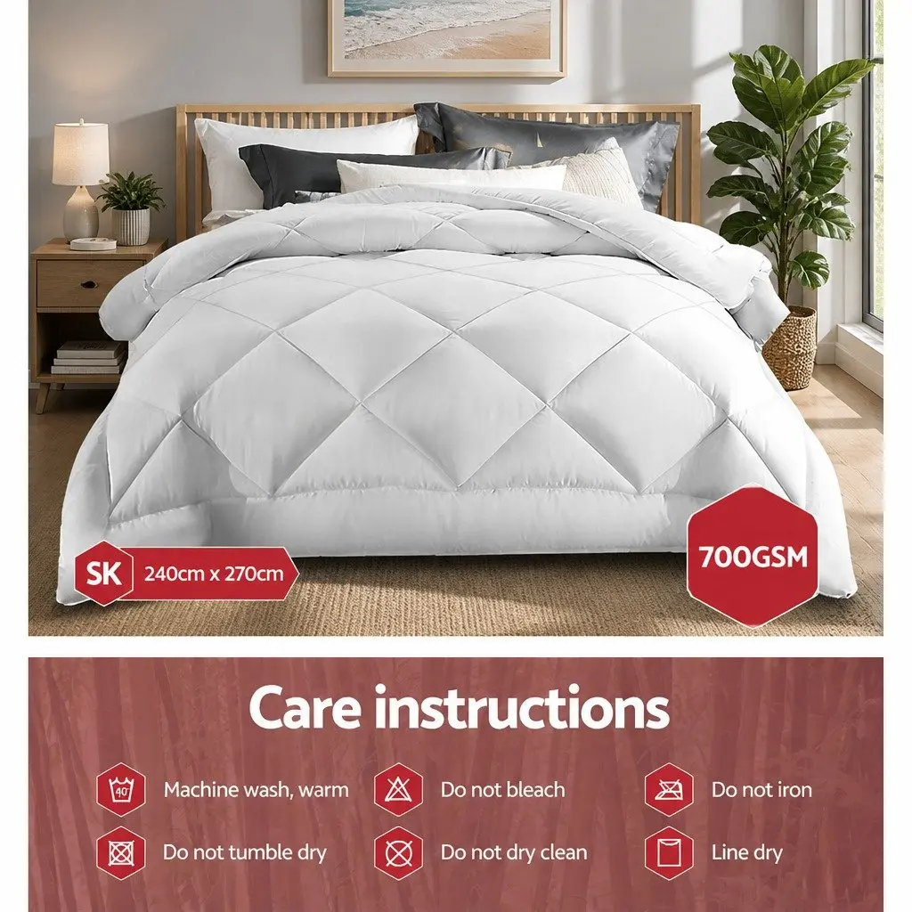 Bamboo Microfibre Quilt Super King 700GSM Hollow Fibre Filling Baffle Box Design