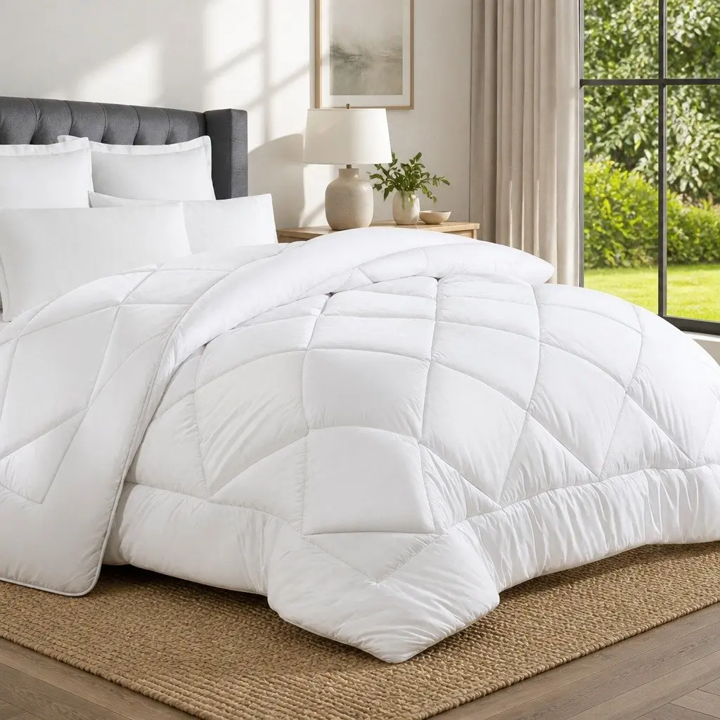 King Size Quilt Microfibre Bamboo Blend Bedding White 240cm x 210cm