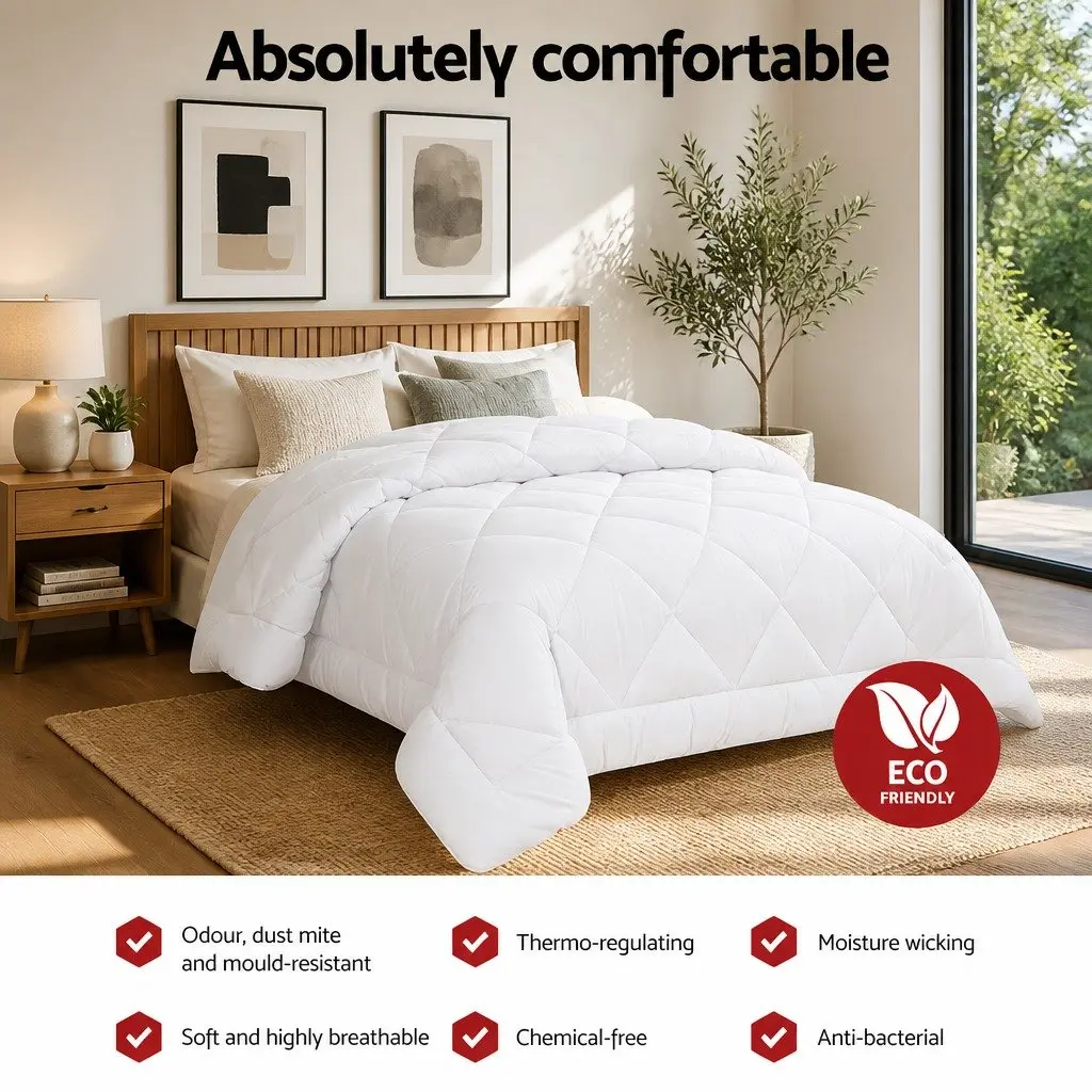 King Size Quilt White 240cm x 210cm Microfibre Bamboo Blend Breathable Lightweight