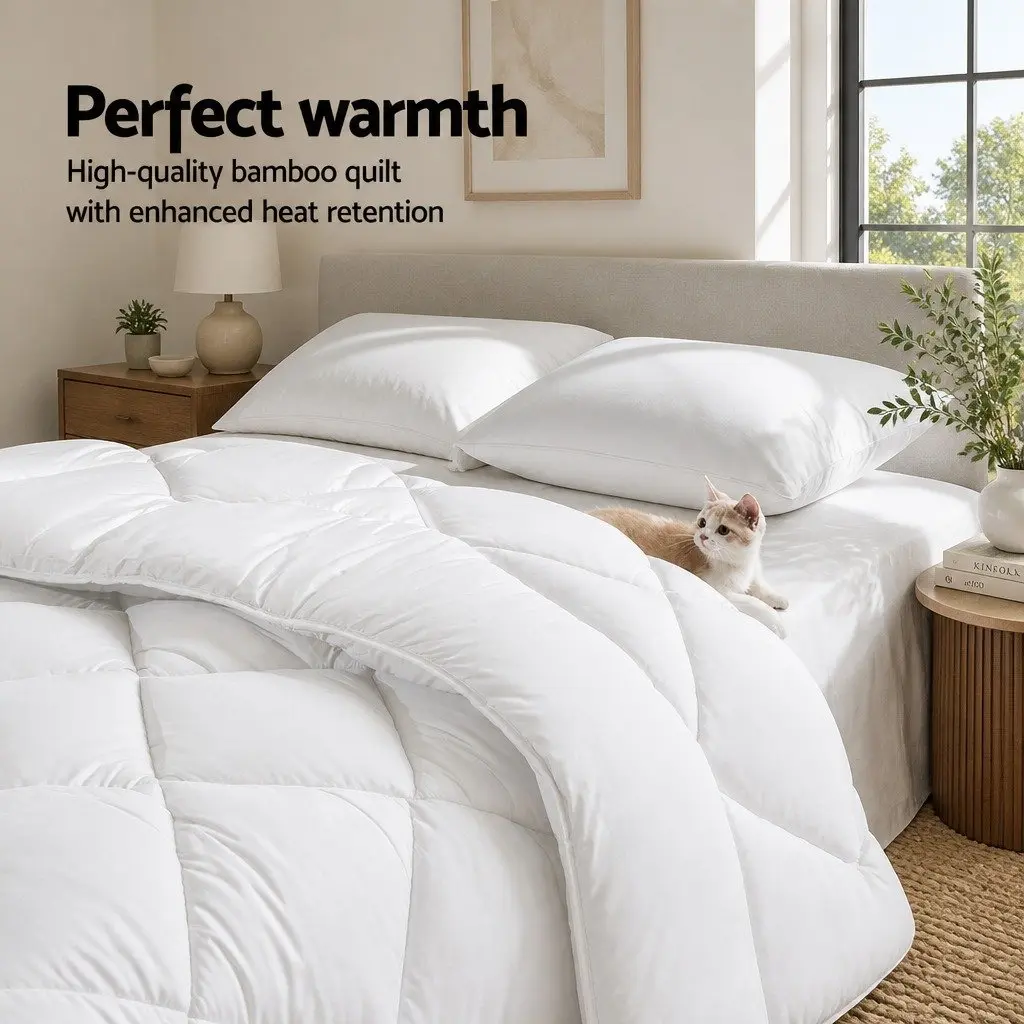 King Size Quilt White 240cm x 210cm Microfibre Bamboo Blend Breathable Lightweight