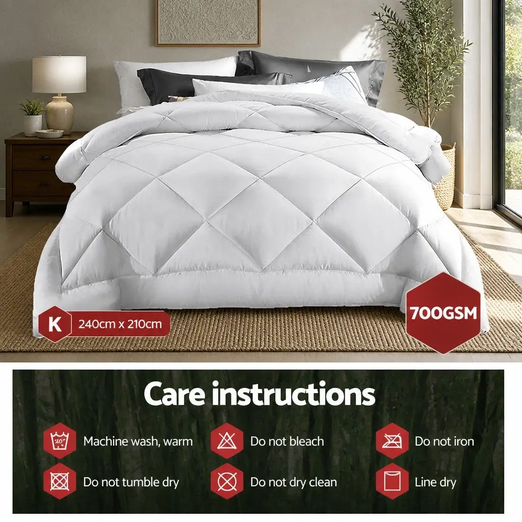 King Size Quilt White 240cm x 210cm Microfibre Bamboo Blend Breathable Lightweight