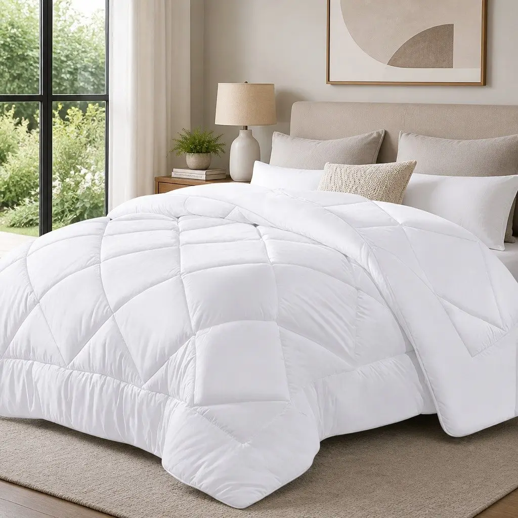 King Size Quilt White 240cm x 210cm Microfibre Bamboo Blend Breathable Lightweight