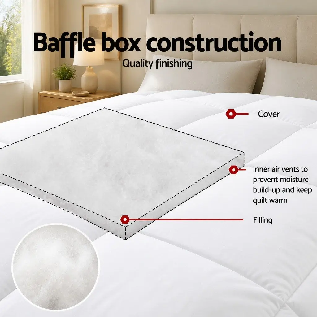Queen Bamboo Microfibre Quilt Baffle Box Design Soft Breathable Bedding White