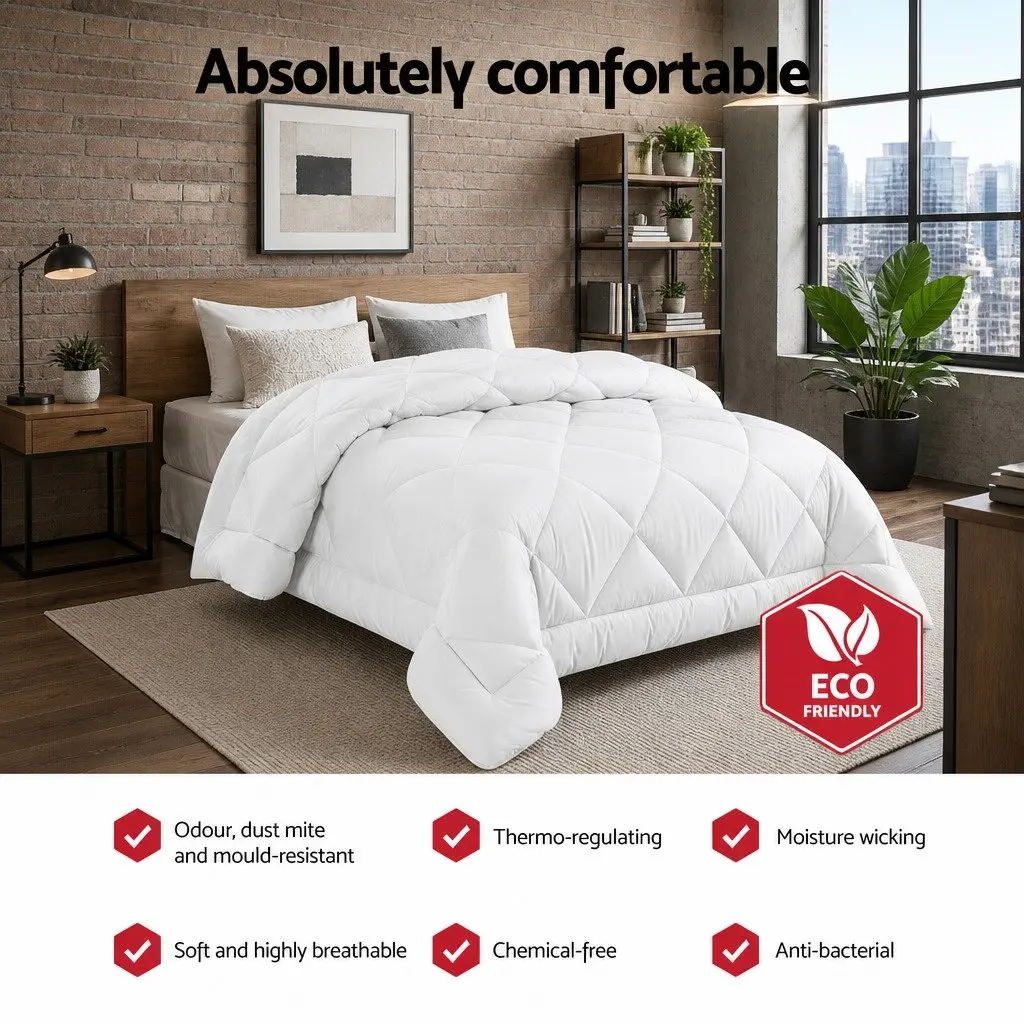 Bamboo Microfibre Quilt White Super King 800GSM Hollow Fibre Filling Diamond Stitch