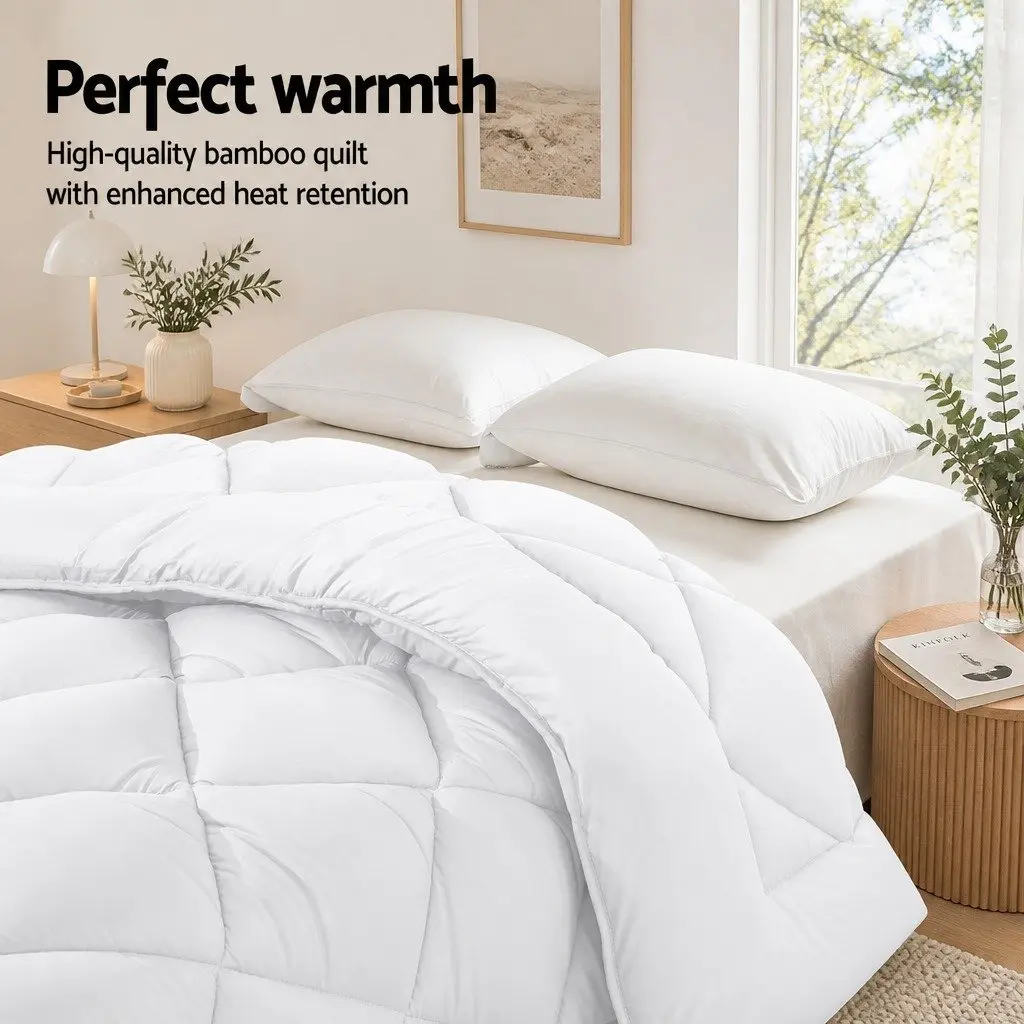 King Size Quilt Bamboo Microfibre Bedding White Diamond Stitch Baffle Box Design