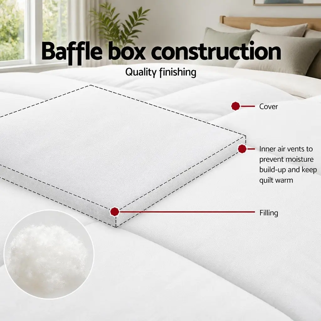 King Size Quilt Bamboo Microfibre Bedding White Diamond Stitch Baffle Box Design