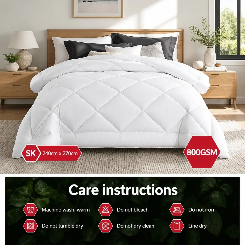 King Size Quilt Bamboo Microfibre Bedding White Diamond Stitch Baffle Box Design