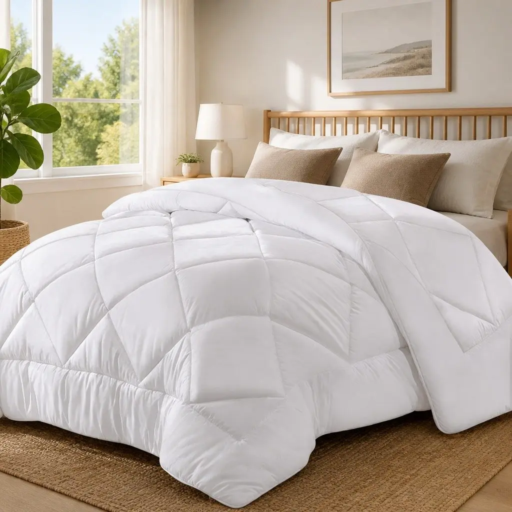 King Size Quilt Bamboo Microfibre Bedding White Diamond Stitch Baffle Box Design