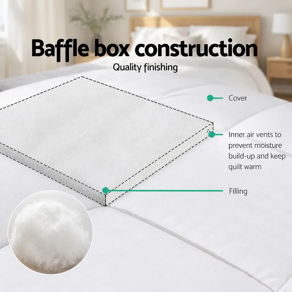 Queen Bamboo Microfibre Quilt 800GSM Filling Baffle Box Design Breathable