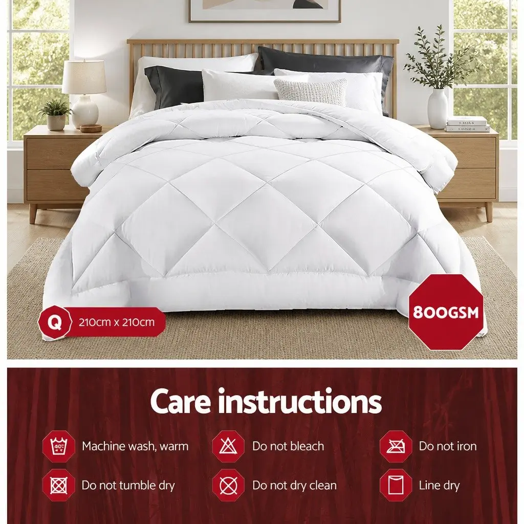 Queen Bamboo Microfibre Quilt 800GSM Filling Baffle Box Design Breathable