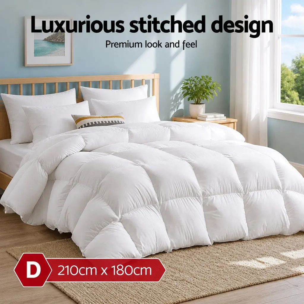 Duck Down Feather Quilt White Double Bed 700GSM Baffle Construction