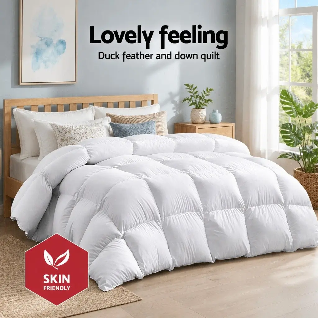 Duck Down Feather Quilt White Double Bed 700GSM Baffle Construction