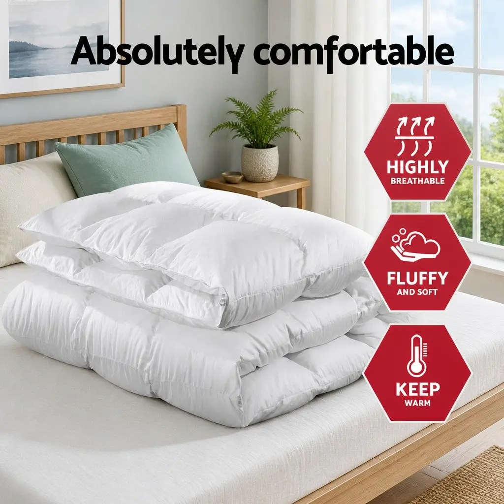 Duck Down Feather Quilt White Double Bed 700GSM Baffle Construction