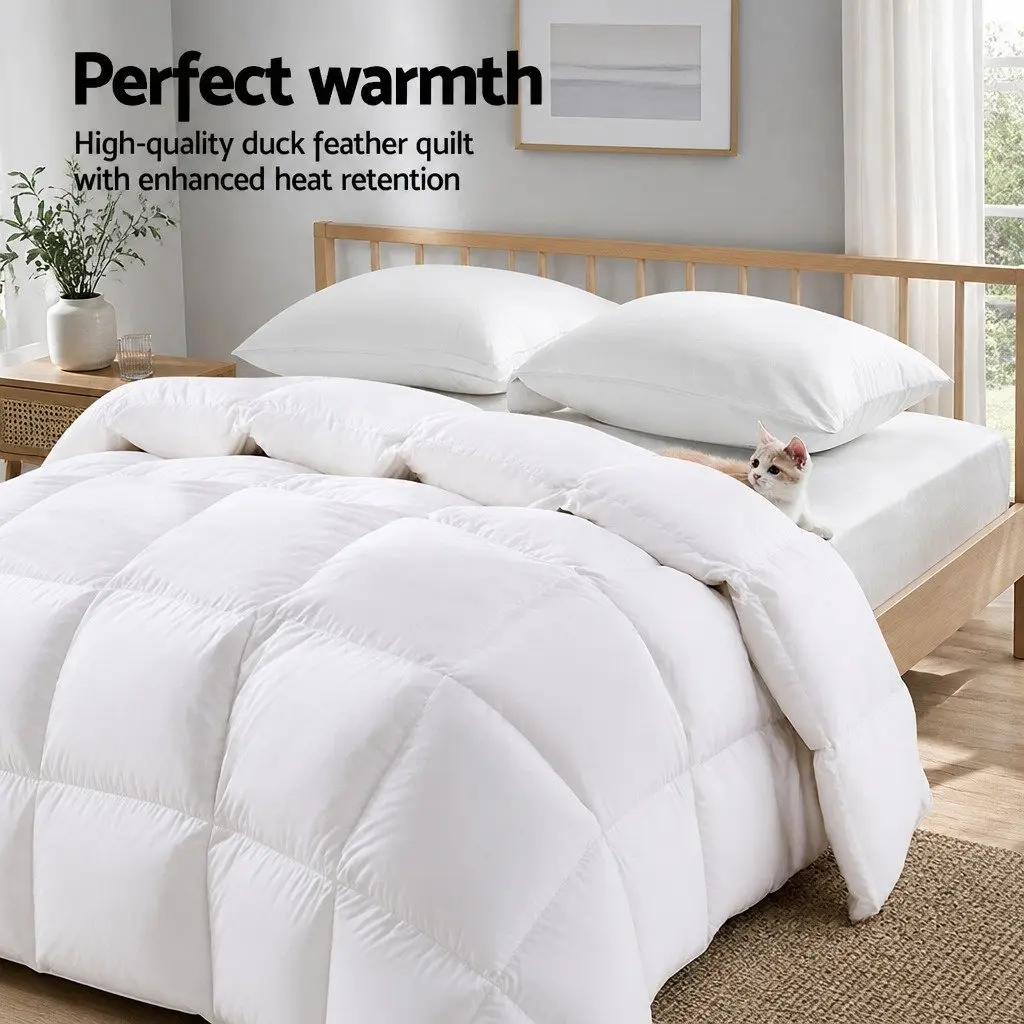 Duck Down Feather Quilt White Double Bed 700GSM Baffle Construction