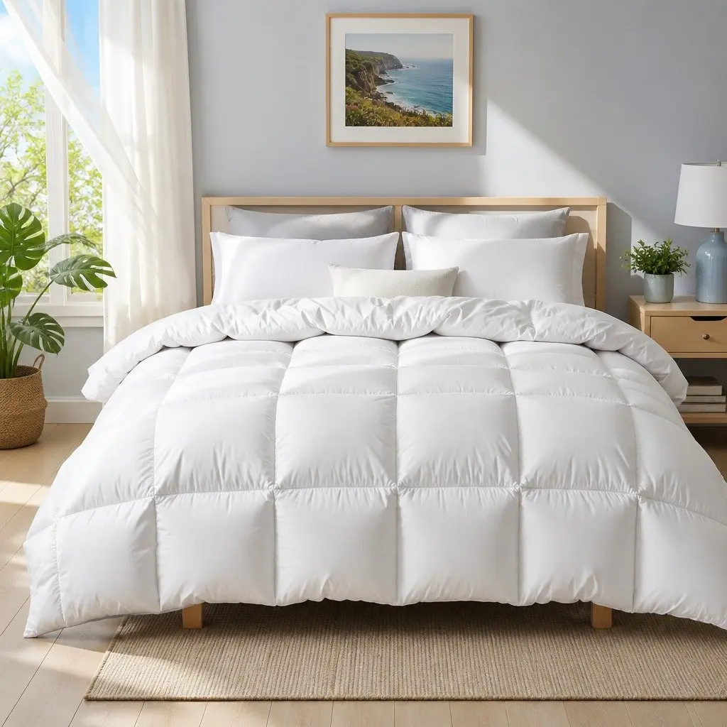 Duck Down Feather Quilt White Double Bed 700GSM Baffle Construction