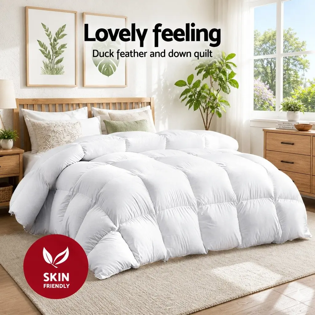 Duck Down Feather Quilt White Single 700GSM Baffle Box Construction