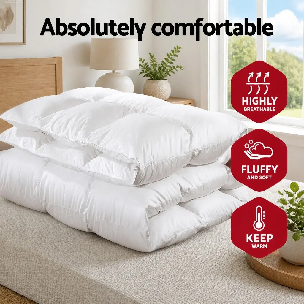 Duck Down Feather Quilt White Single 700GSM Baffle Box Construction