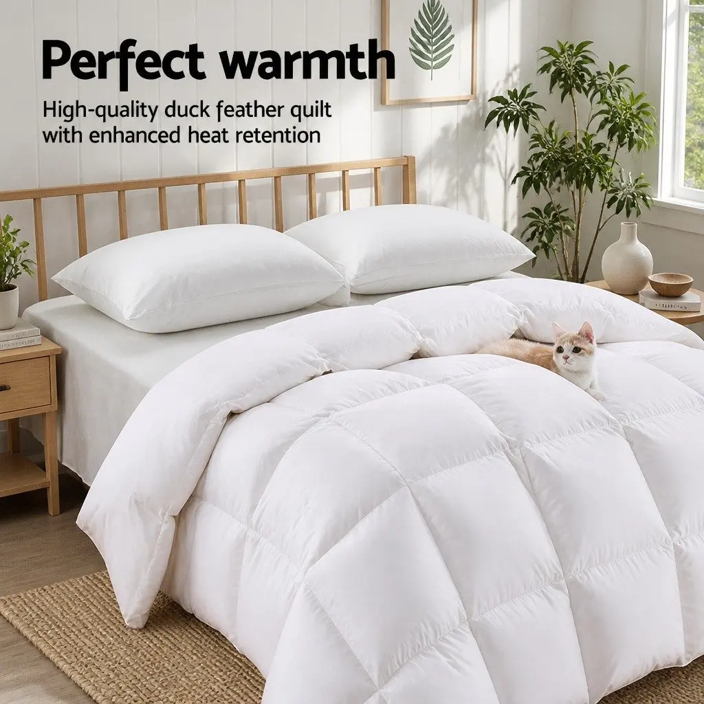 Duck Down Feather Quilt White Single 700GSM Baffle Box Construction