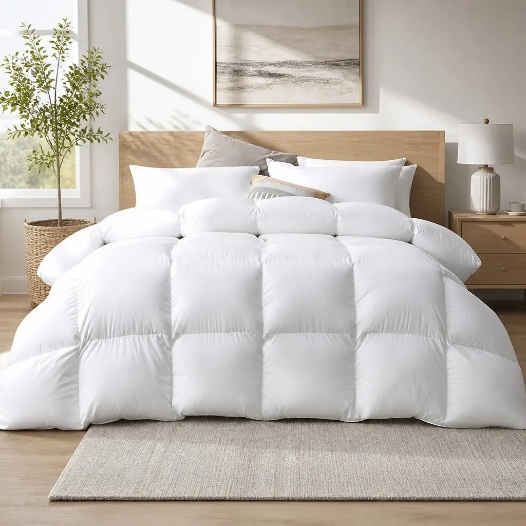 Duck Down Feather Quilt White Super King 700GSM Baffle Construction Cotton Cover
