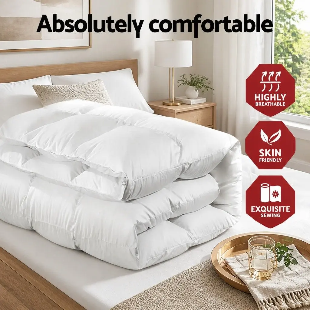 Duck Down Feather Quilt White Super King 700GSM Baffle Construction Cotton Cover