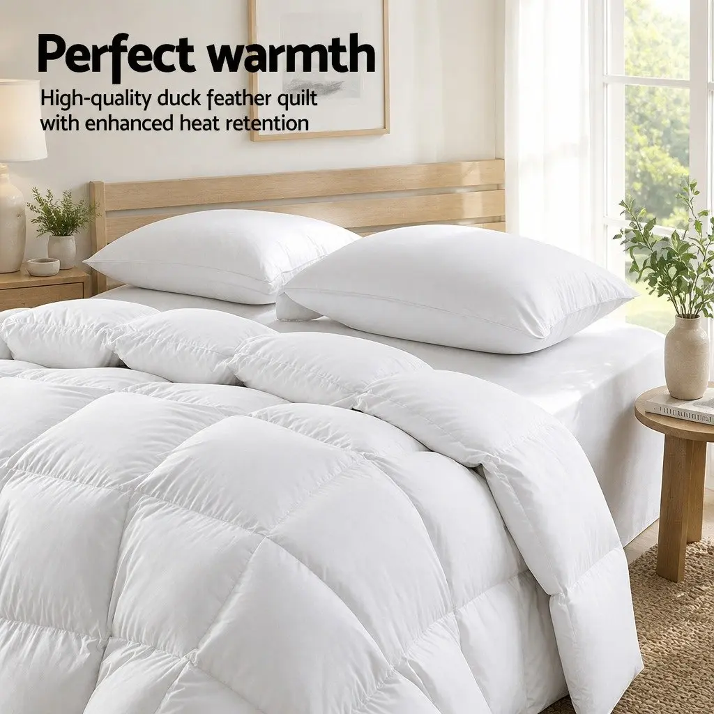 Duck Down Feather Quilt White Super King 700GSM Baffle Construction Cotton Cover