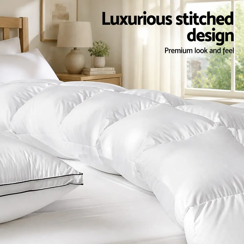 Duck Down Feather Quilt White Super King 700GSM Baffle Construction Cotton Cover