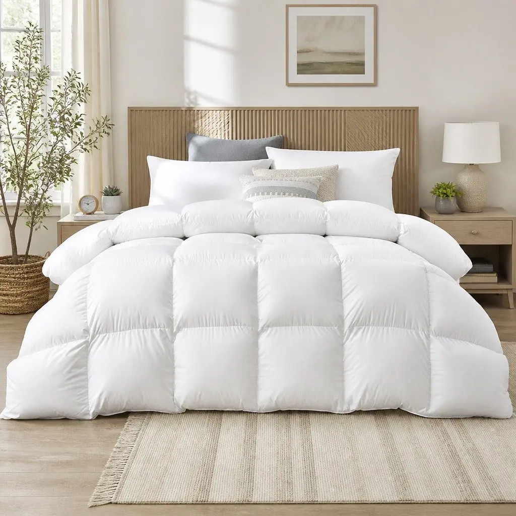 Duck Down Feather Quilt White King Size Lightweight Warm Cotton Cover