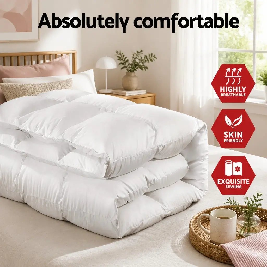 Duck Down Feather Quilt White King Size Lightweight Warm Cotton Cover