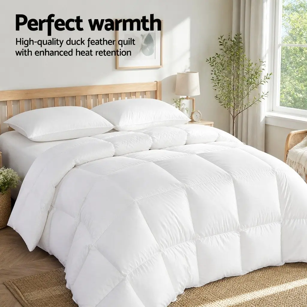 Duck Down Feather Quilt White King Size Lightweight Warm Cotton Cover