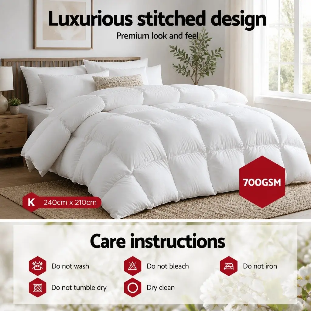 Duck Down Feather Quilt White King Size Lightweight Warm Cotton Cover