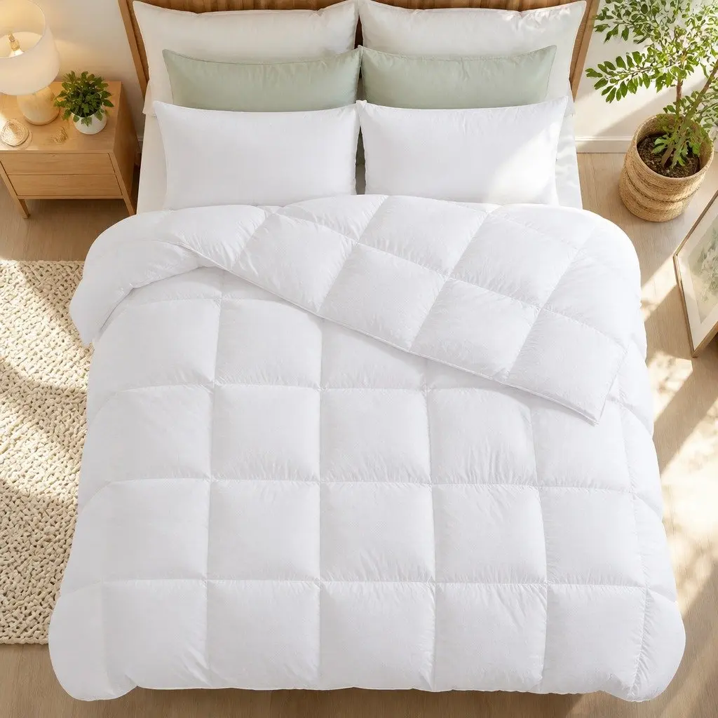 Duck Down Feather Quilt White King Size Lightweight Warm Cotton Cover