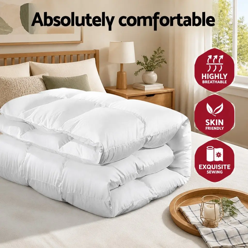 Duck Feather Down Quilt King Size Winter Bedding 500GSM Baffle Construction