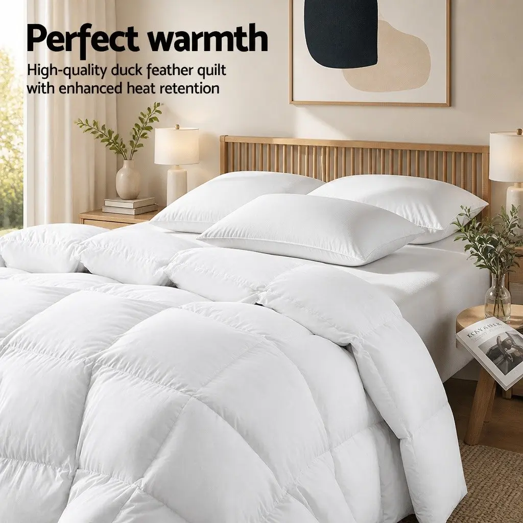 Duck Feather Down Quilt King Size Winter Bedding 500GSM Baffle Construction